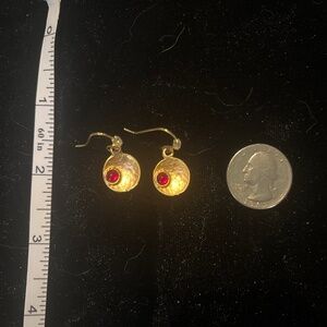 Gold Earrings with Red Stone